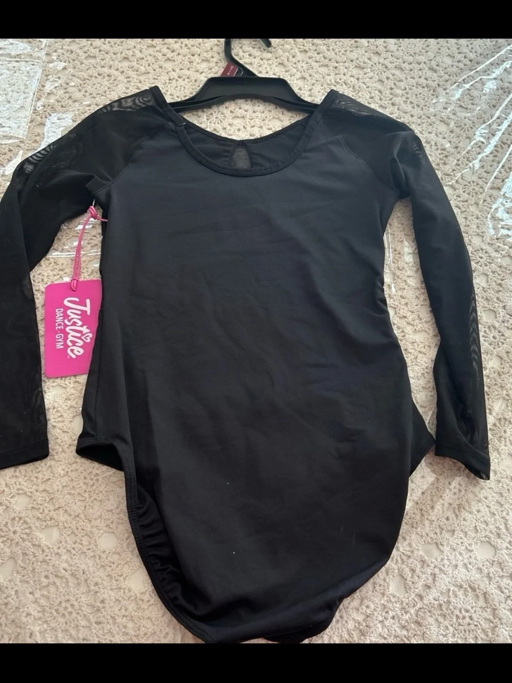 Justice Black Long-Sleeve One-Piece Leotard with Rhinestone Accents